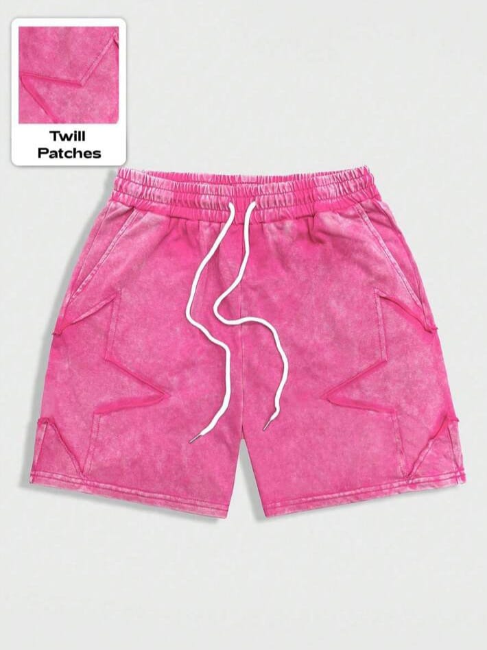 ROMEMPIRE Men's Avant Casual Drawstring Waist Pockets Star Patch Shorts